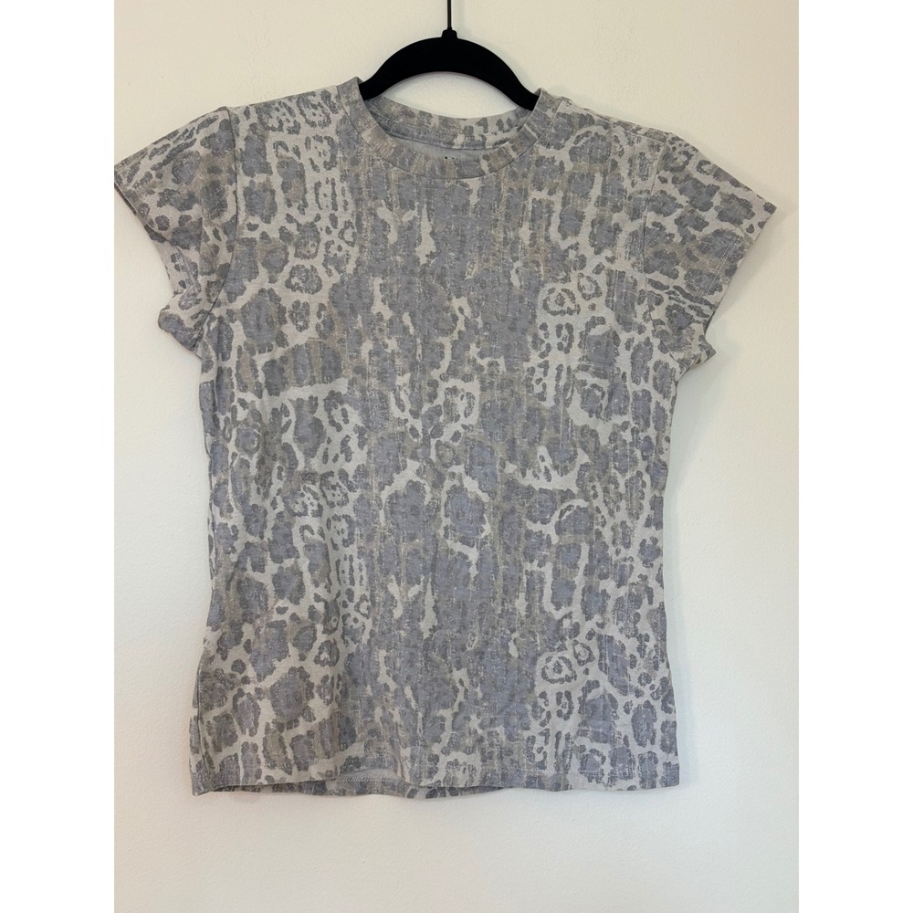 BDG Urban Outfitters Women Grey Leopard Print Cotton T-Shirt Size Small
